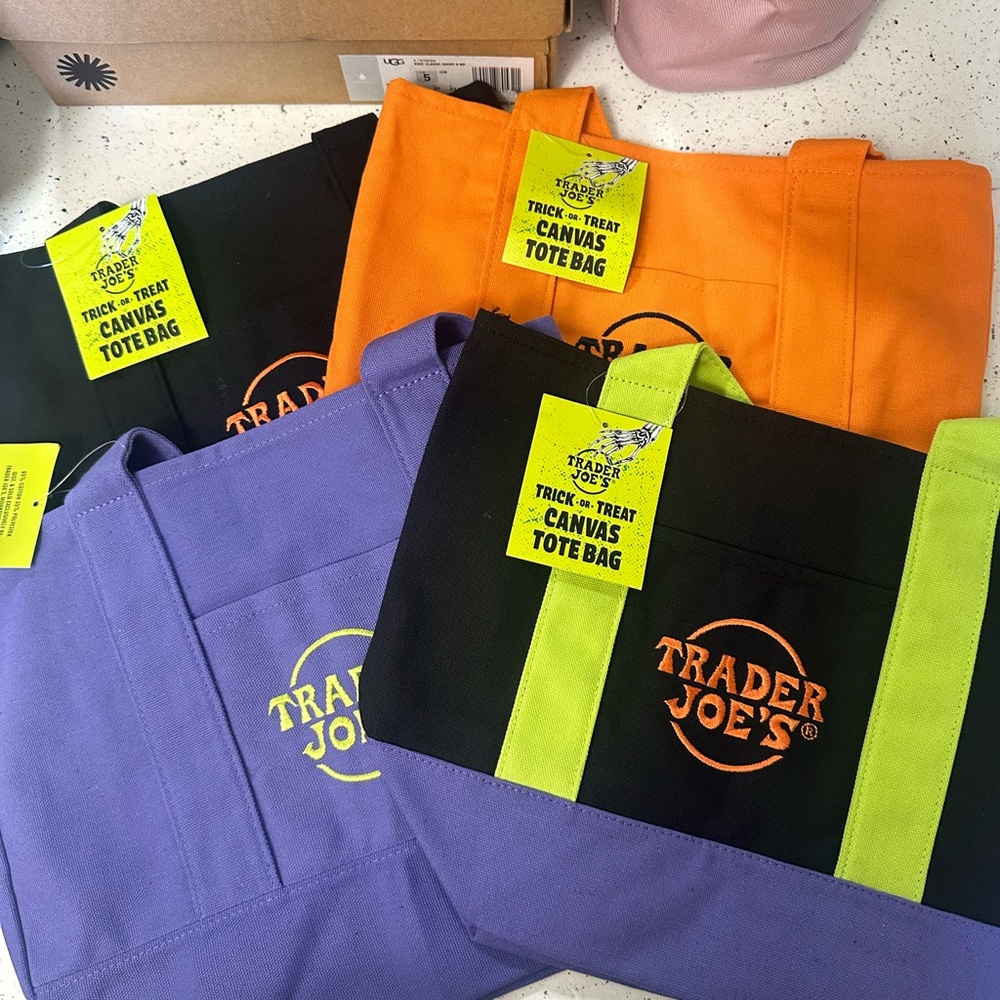Trader Joe's Canvas Tote Bags - Black, Orange, Purple